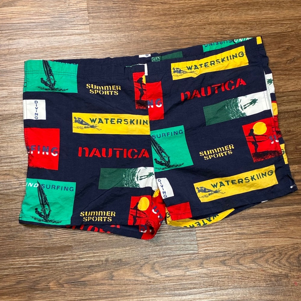 Vintage 90s Nautica Swim Trunks Men's M Summer Sports Surfing Waterskiing